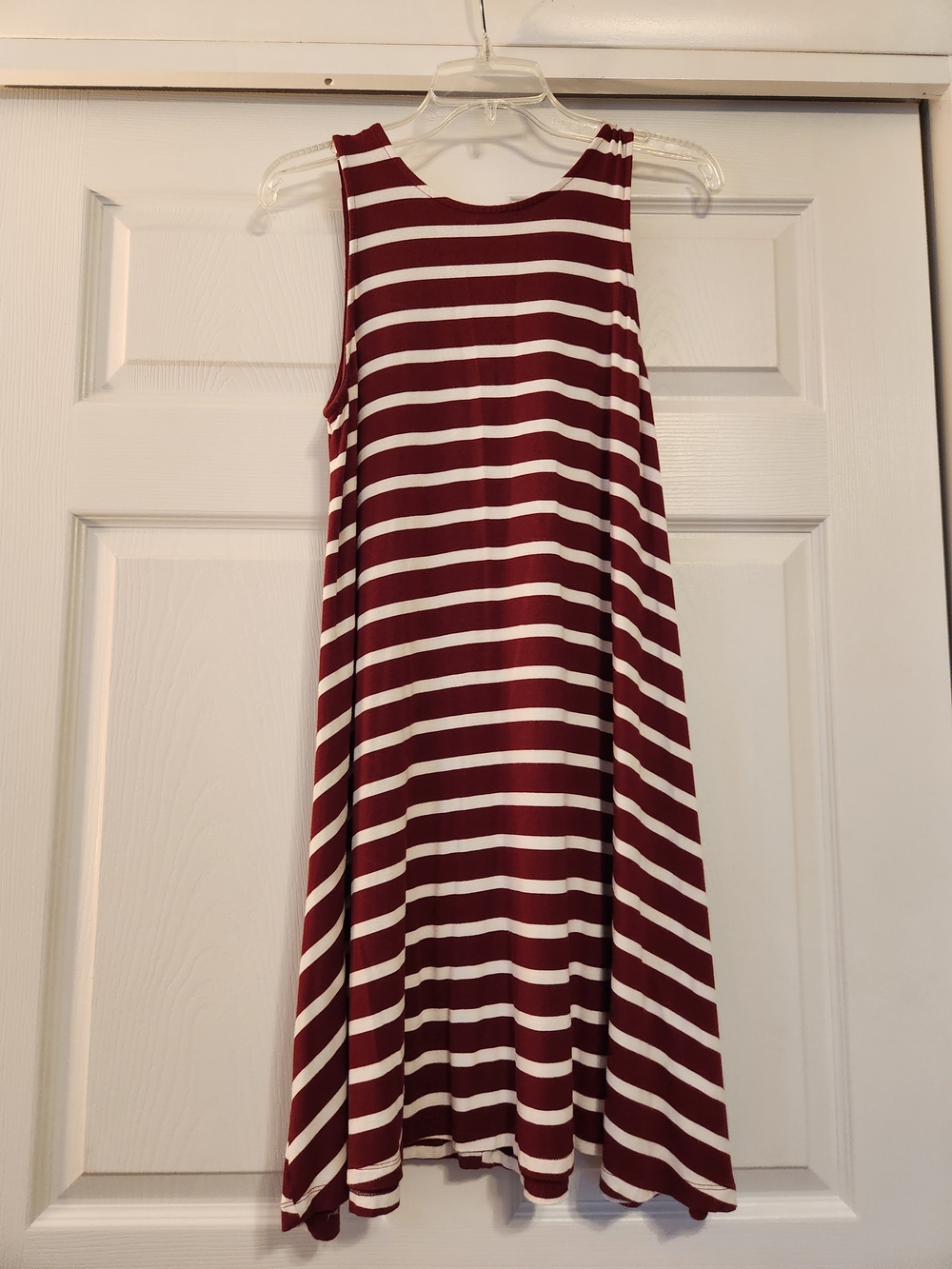 Old Navy Maroon and White Striped Tank Dress